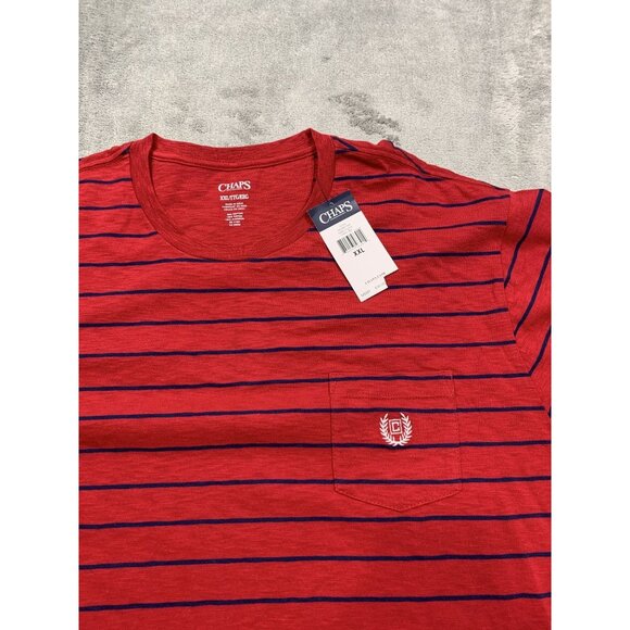 Chaps Mens XXL Red Striped Crewneck T-Shirt 100% Cotton NWT - Picture 7 of 9